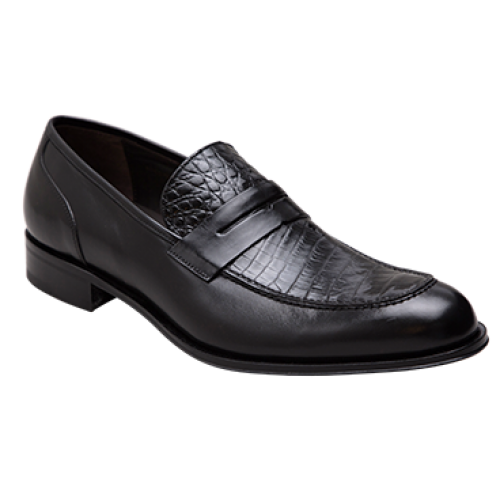 Mezlan "Bard" Black Genuine Crocodile / Calfskin Leather Loafer Shoes